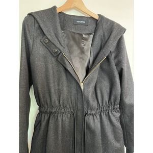 Lux NANUSHKA Sporty Charcoal Grey Herringbone Wool Zip Hood Tie Jacket Size M